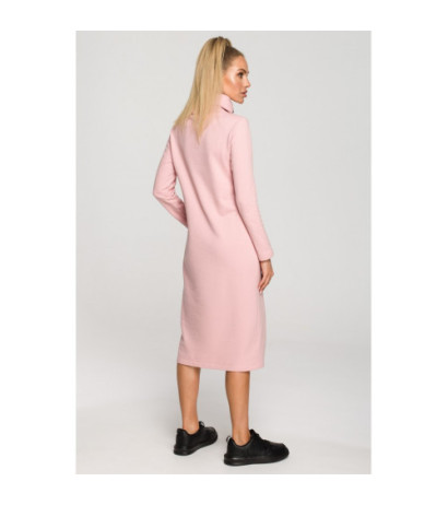 M688 Sukienka midi z lampasami z logo - pudrowa