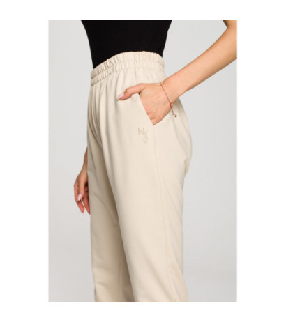 M692 Spodnie dresowe z rozcięciami na dole - piaskowe