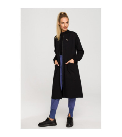 M694 Długa bluza na zamek z rozcięciem - czarna