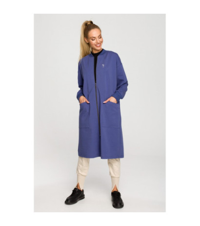 M694 Długa bluza na zamek z rozcięciem - indygo