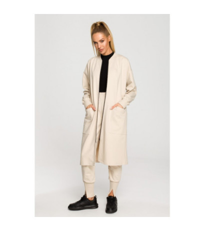 M694 Długa bluza na zamek z rozcięciem - piaskowa