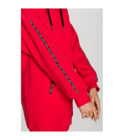 M696 Bluza z kapturem i ozdobnymi lampasami - czerwona