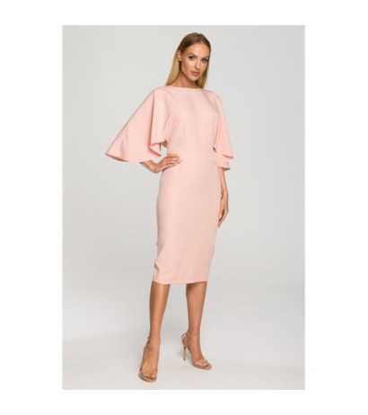 M700 Sukienka ołówkowa z szerokimi rękawami - pudrowa