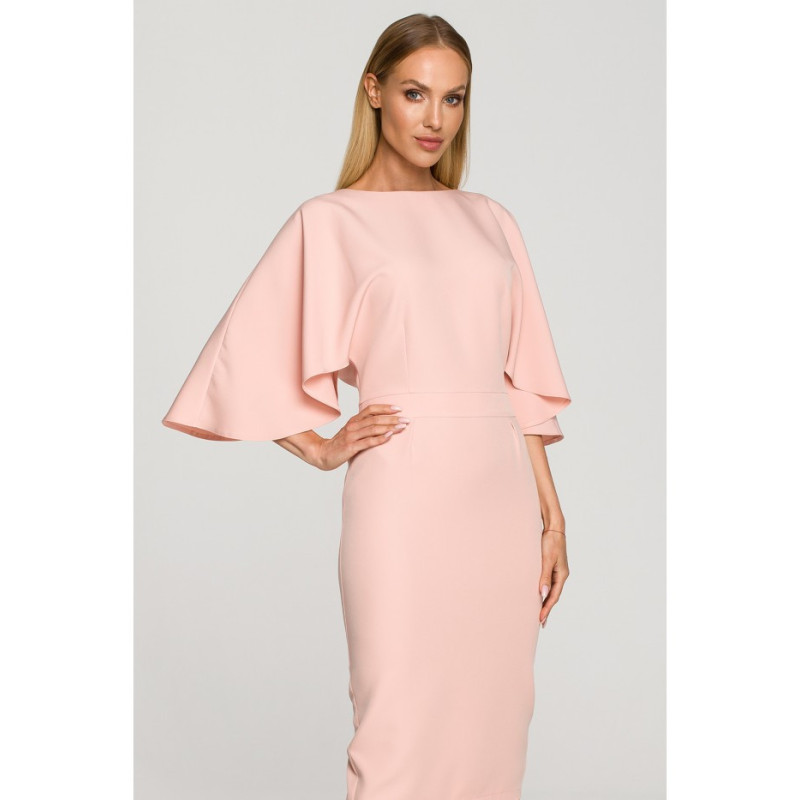 M700 Sukienka ołówkowa z szerokimi rękawami - pudrowa
