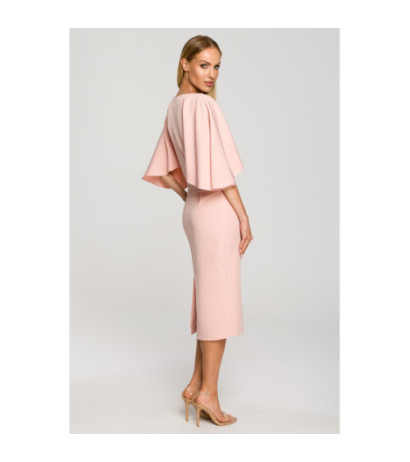 M700 Sukienka ołówkowa z szerokimi rękawami - pudrowa