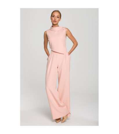 M702 Kombinezon bez rękawów z podwójnym przodem - pudrowy