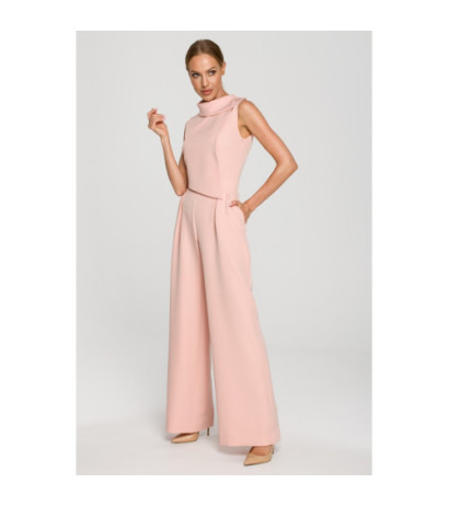 M702 Kombinezon bez rękawów z podwójnym przodem - pudrowy