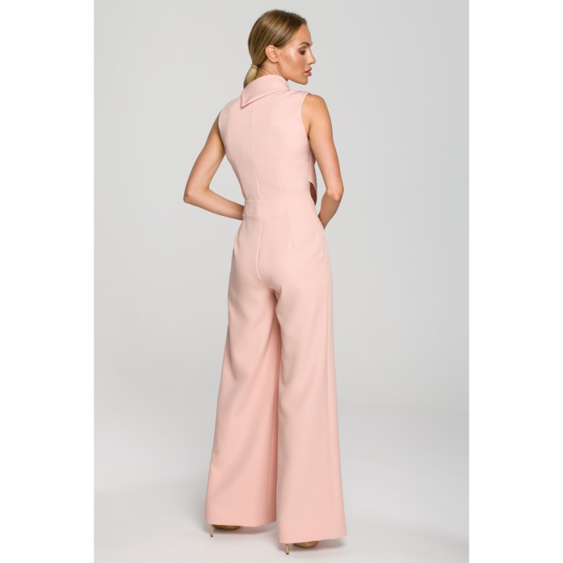 M702 Kombinezon bez rękawów z podwójnym przodem - pudrowy