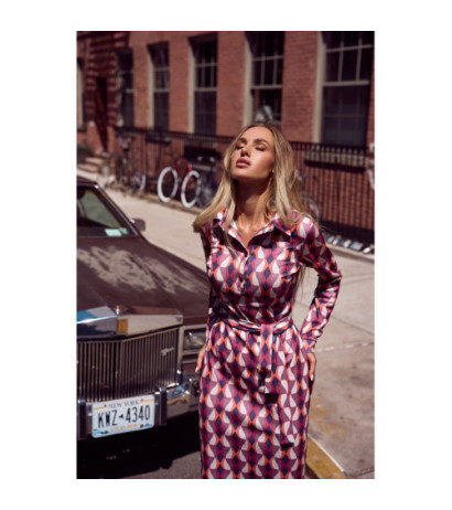 M706 Sukienka ołówkowa z nadrukiem i kołnierzykiem - model 2