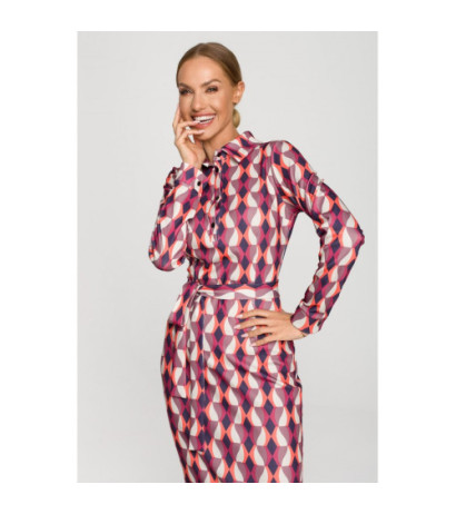 M706 Sukienka ołówkowa z nadrukiem i kołnierzykiem - model 2