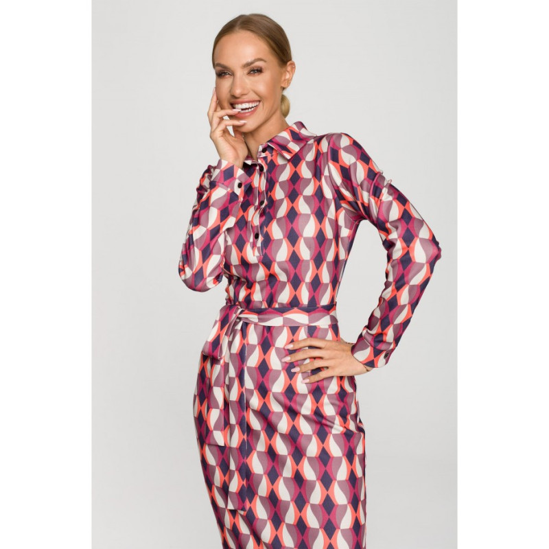 M706 Sukienka ołówkowa z nadrukiem i kołnierzykiem - model 2
