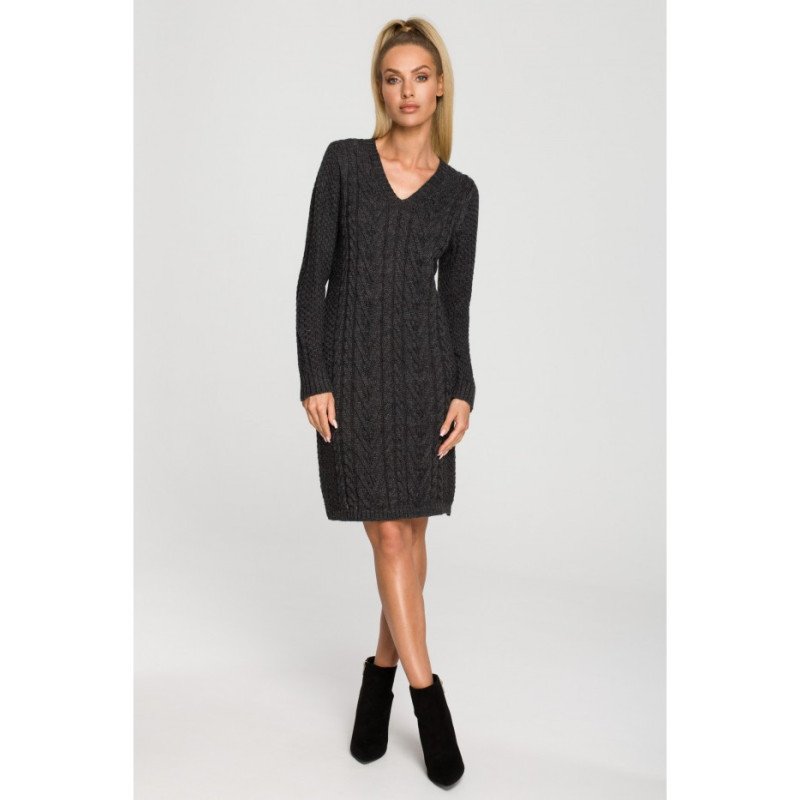 M713 Sukienka ze splotem warkoczowym na przodzie - grafitowa