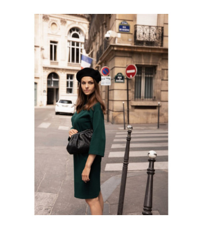 B234 Sukienka ściągana w pasie trokami - ciemnozielona