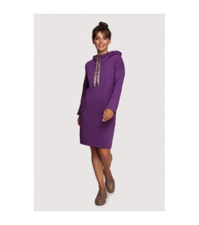 B238 Sukienka z wysokim kołnierzem i kieszeniami - purpurowa