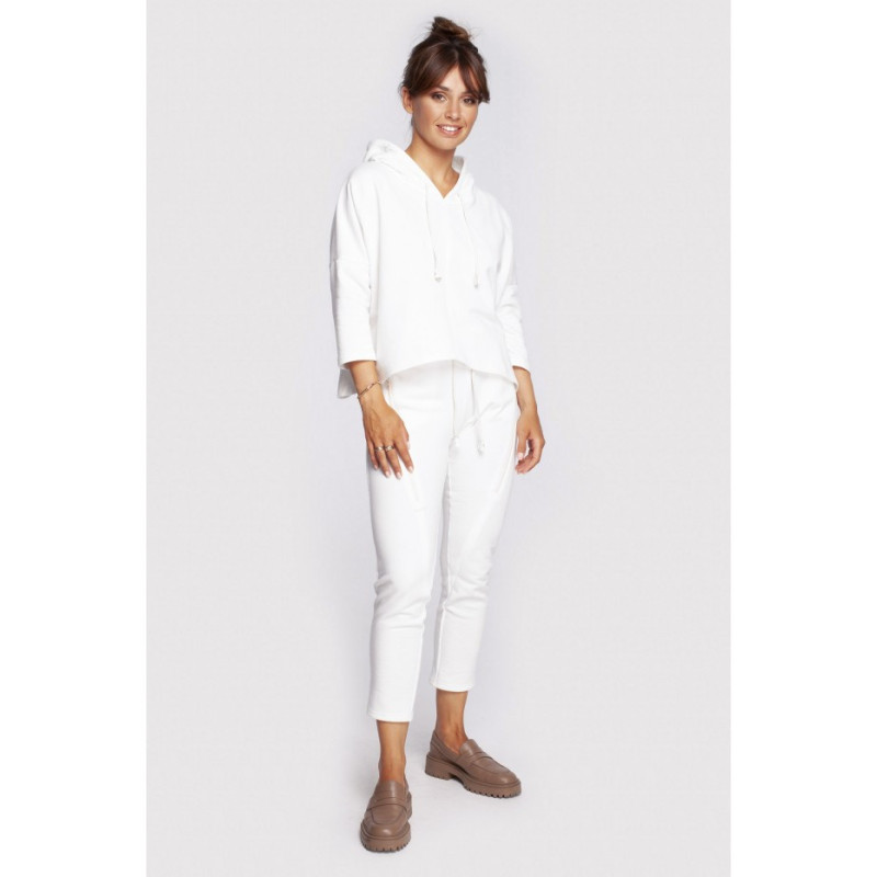 B239 Bluza o luźnym kroju z kapturem - ecru