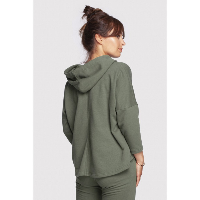 B239 Bluza o luźnym kroju z kapturem - khaki