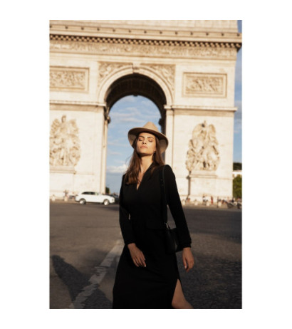 B242 Sukienka maxi z dekoltem dekoracyjnym - czarna