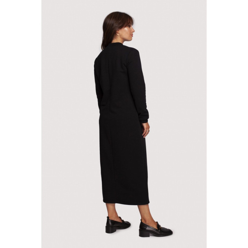 B242 Sukienka maxi z dekoltem dekoracyjnym - czarna