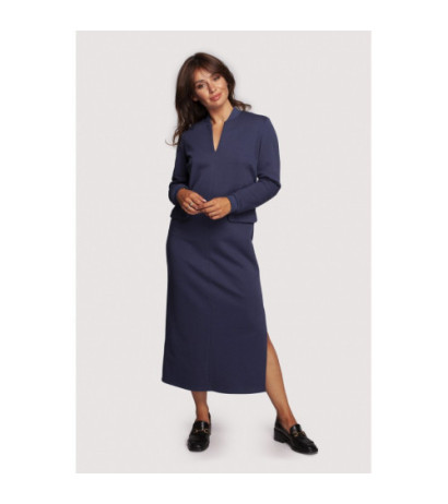 B242 Sukienka maxi z dekoltem dekoracyjnym - niebieska