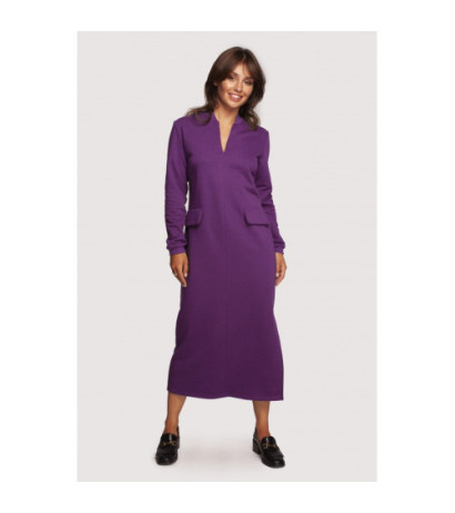 B242 Sukienka maxi z dekoltem dekoracyjnym - purpurowa