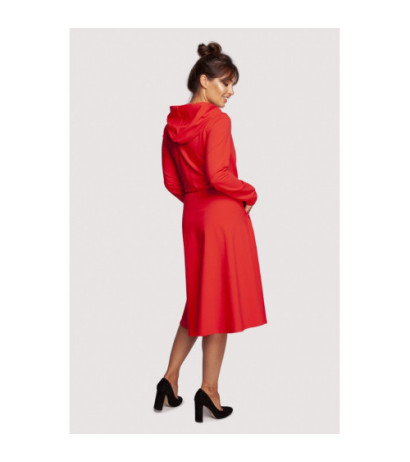 B245 Sukienka rozkloszowana z kapturem - czerwona