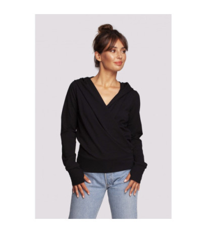 B246 Bluza na zakładkę z kapturem - czarna