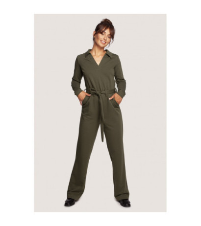 B248 Kombinezon z kołnierzem i paskiem - oliwkowy