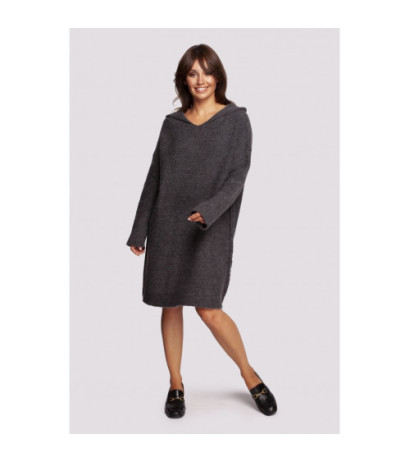 BK089 Sweter sukienka z kapturem - grafitowy