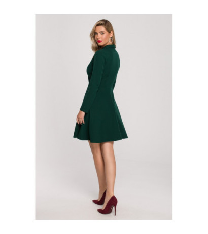 K138 Sukienka rozkloszowana z kołnierzem - butelkowa zieleń