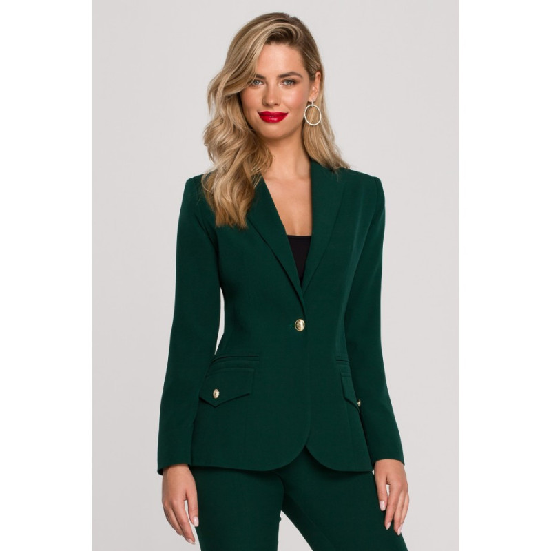 K141 Żakiet z ozdobnymi guzikami - butelkowa zieleń