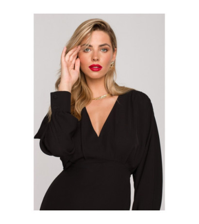 K143 Sukienka rybka z kimonową górą - czarna