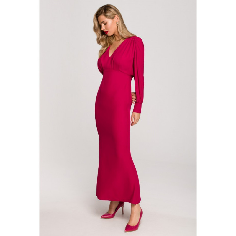 K143 Sukienka rybka z kimonową górą - śliwkowa