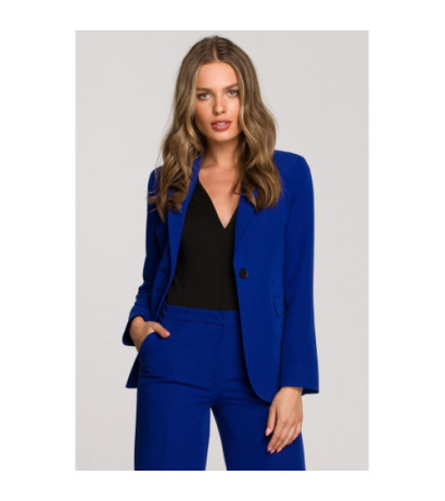 S310 Żakiet na jeden guzik gładki - chabrowy