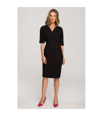 S313 Sukienka z kopertowym dekoltem - czarna