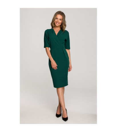 S313 Sukienka z kopertowym dekoltem - zielona