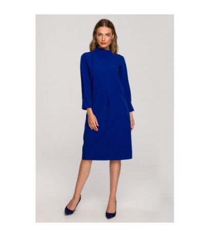 S318 Sukienka z dekoracyjnymi zakładkami - chabrowa