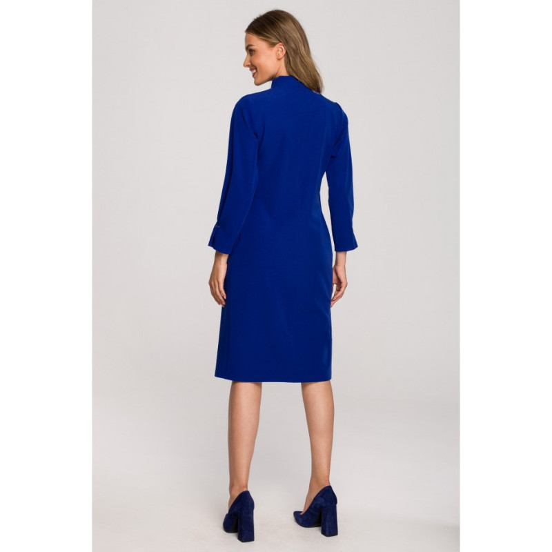 S318 Sukienka z dekoracyjnymi zakładkami - chabrowa