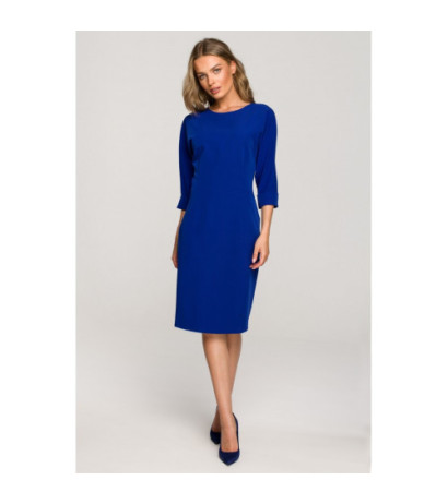 S324 Sukienka z kimonowymi rękawami gładka - chabrowa