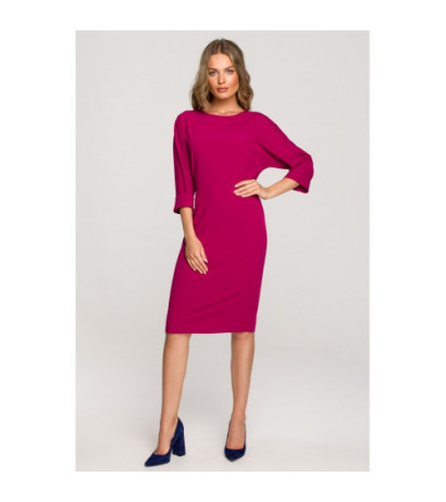 S324 Sukienka z kimonowymi rękawami gładka - śliwkowa