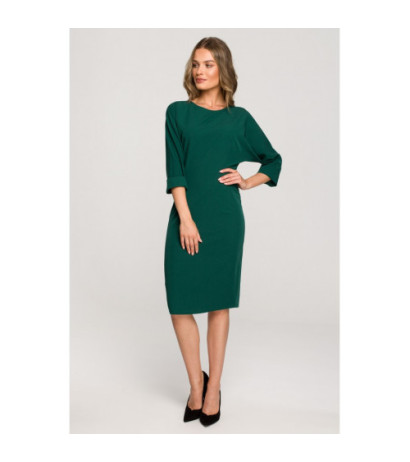 S324 Sukienka z kimonowymi rękawami gładka - zielona