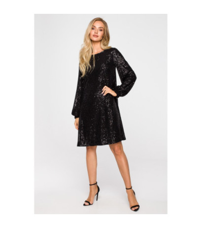 M715 Sukienka rozkloszowana z paskiem - czarna