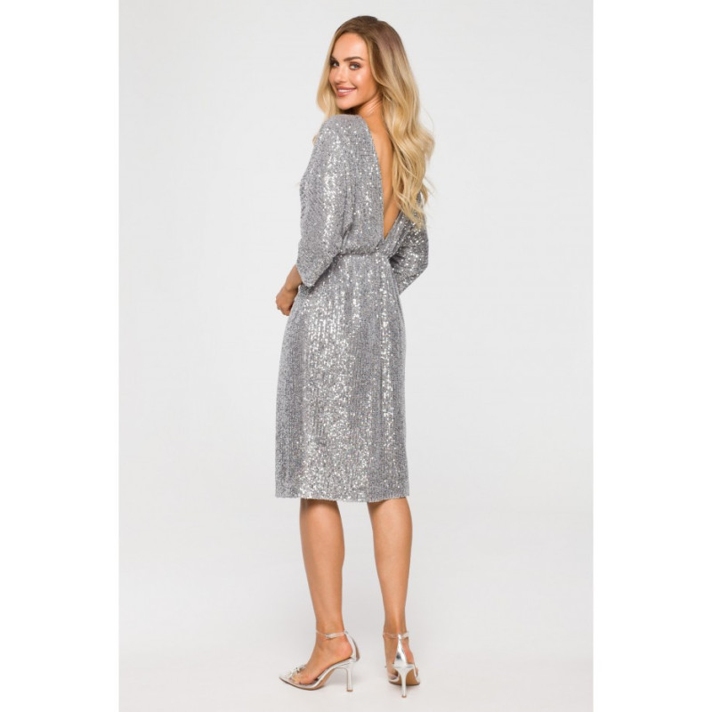 M716 Sukienka z głębokim dekoltem na plecach - srebrna