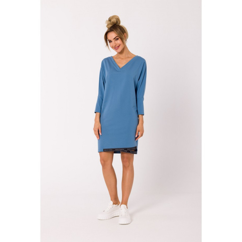 M732 Sukienka tunika z lampasami na dole - niebieska