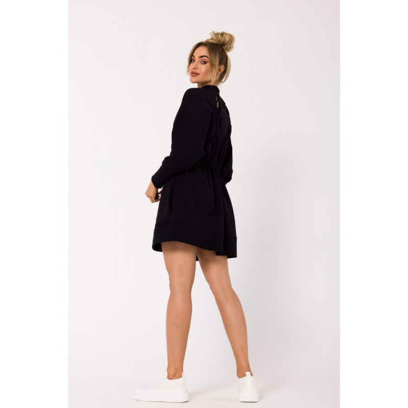 M733 Sukienka na zamek z wycięciami na plecach - czarna