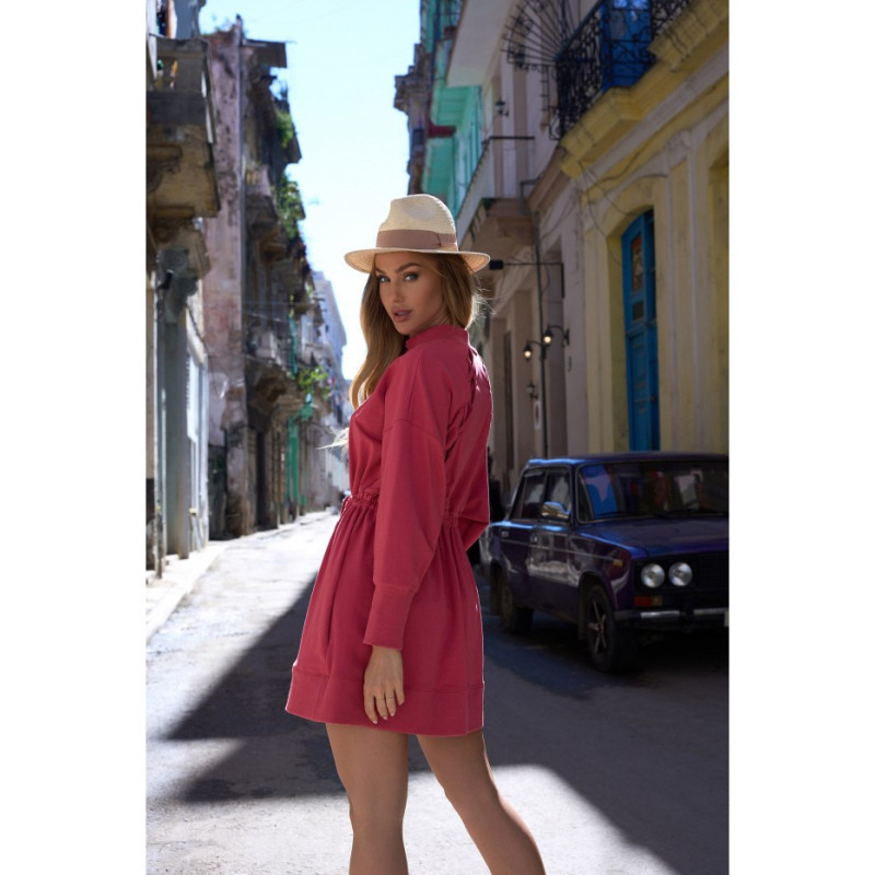 M733 Sukienka na zamek z wycięciami na plecach - koralowa