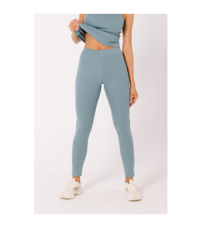 M734 Leginsy z prążkowanej dzianiny - agawa