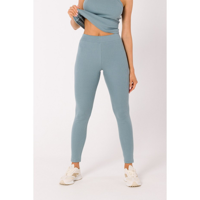 M734 Leginsy z prążkowanej dzianiny - agawa