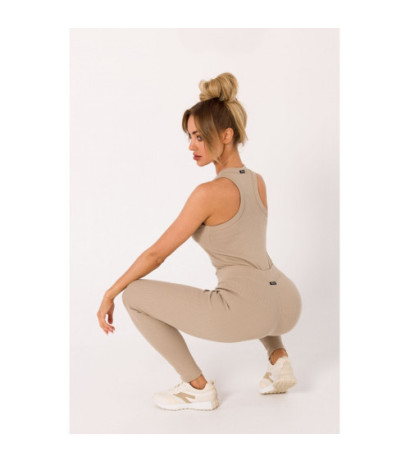 M734 Leginsy z prążkowanej dzianiny - beżowe