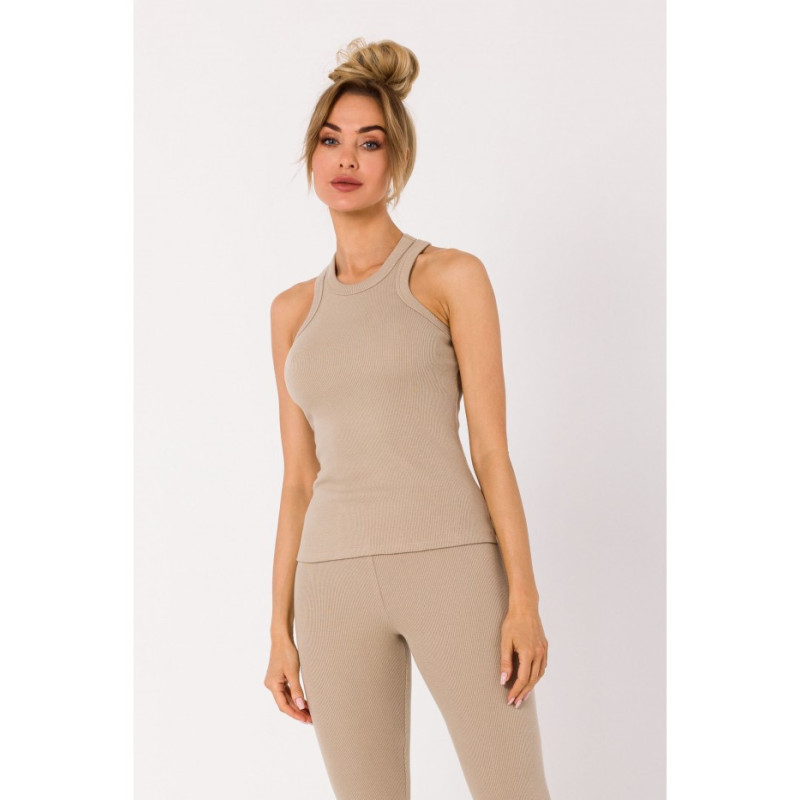 M735 Top bokserka z dzianiny prążkowanej - beżowa
