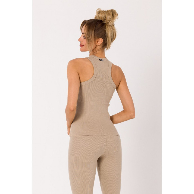 M735 Top bokserka z dzianiny prążkowanej - beżowa